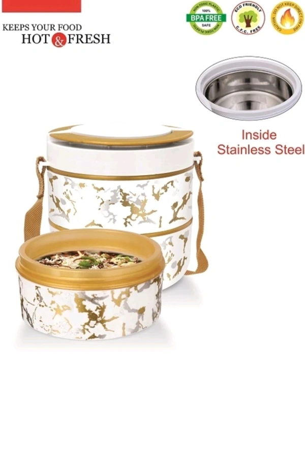 3LAYER ROUND LUNCH.BOX 3 Insulated Tiffin Lunch Box 1500ML Three Container with Dip Box Hot Fresh Food Leak Proof Stainless Steel Storage Food Grade Elegant Box for Kids Adults Return Gift - White