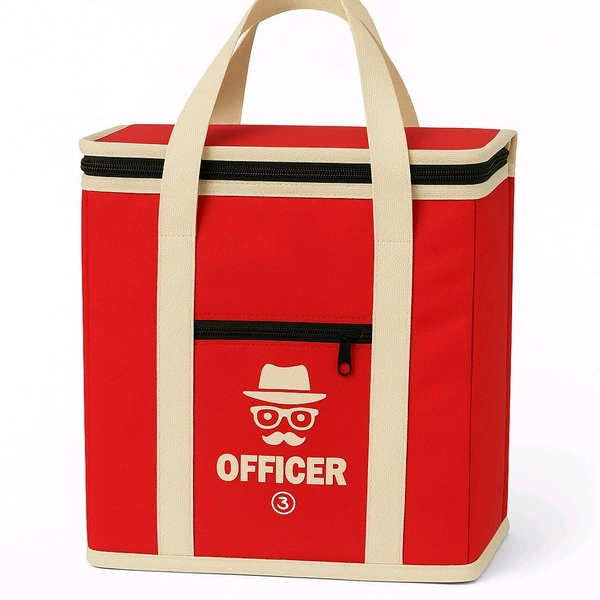 OFFICER Insulated Tote Bag | Stylish Lunch Bag for Office, Travel & Picnic, 1L Bottle Size - Red