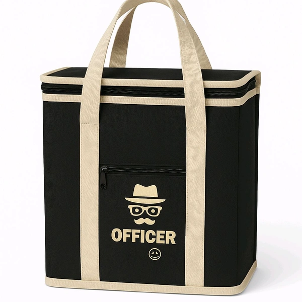 OFFICER Insulated Tote Bag | Stylish Lunch Bag for Office, Travel & Picnic, 1L Bottle Size - Black