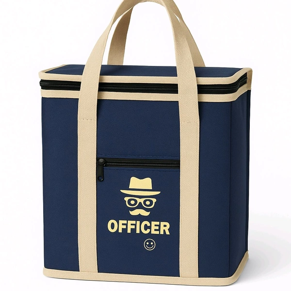 OFFICER Insulated Tote Bag | Stylish Lunch Bag for Office, Travel & Picnic, 1L Bottle Size - Navy Blue