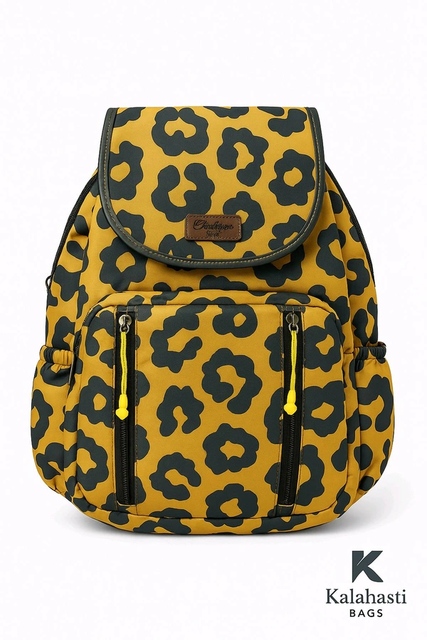 Oxybags Trendy Leopard Print Girls Backpack | Stylish Lightweight School, College, Travel Bag | Spacious & Durable Casual Backpack for Women & Teens - Gold