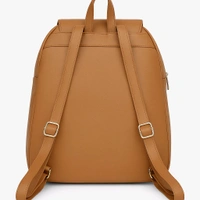 Stylish Tan Faux Leather Backpack for Women & Girls | Cat Design with "Meow" Print | Lightweight Casual Daypack with Quilted Front Pocket - Tan