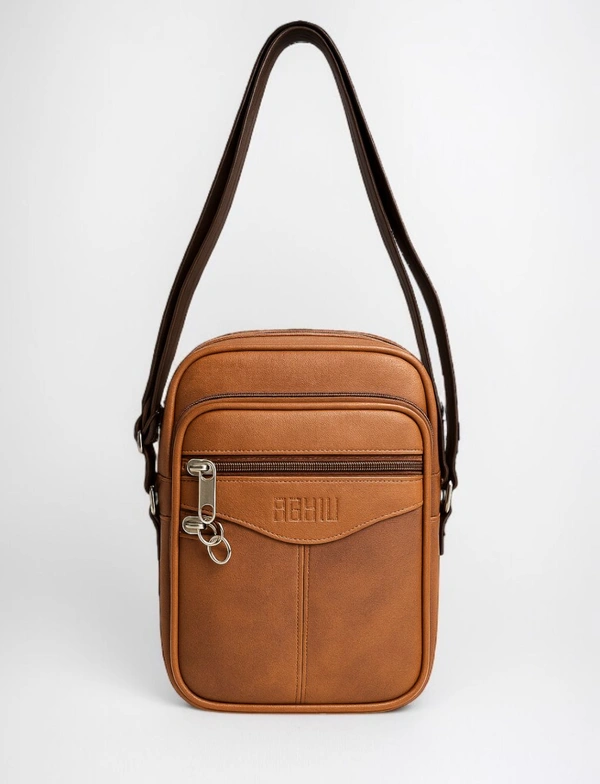Again Men’s Brown Sling Bag | Compact Crossbody Shoulder Bag with Adjustable Strap & Multiple Compartments - Brown