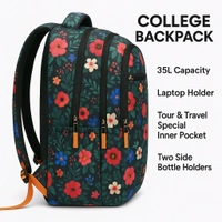 35L College Backpack for Men & Women | Laptop Holder | Tour & Travel Special with Hidden Inner Pocket | Dual Side Bottle Holders | Stylish School & College Bagpack - Navy Blue