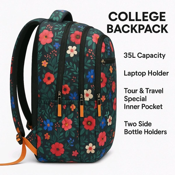 35L College Backpack for Men & Women | Laptop Holder | Tour & Travel Special with Hidden Inner Pocket | Dual Side Bottle Holders | Stylish School & College Bagpack - Navy Blue