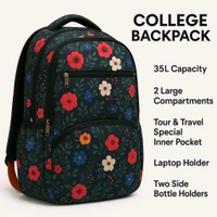 35L College Backpack for Men & Women | Laptop Holder | Tour & Travel Special with Hidden Inner Pocket | Dual Side Bottle Holders | Stylish School & College Bagpack - Navy Blue