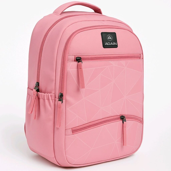 Again  AGĀIN Pink Geometric Small School Backpack – 2 Compartments + Side Pocket - Pink