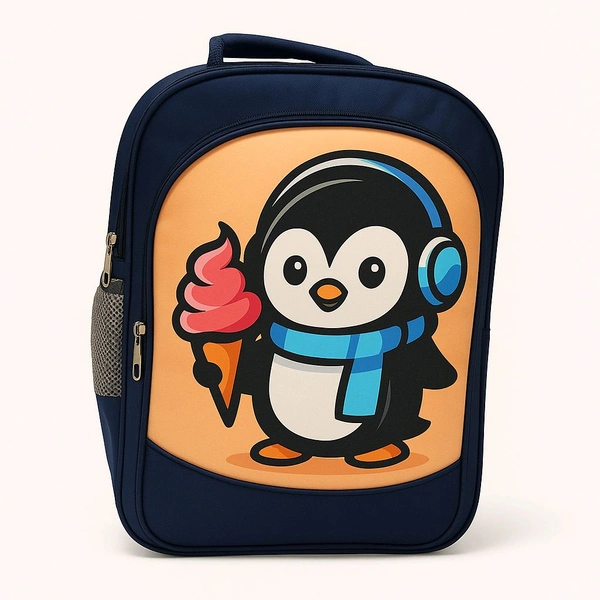Again  School Bag for Class 1st to 3rd – Cartoon Print | Navy Blue | Fits 12 Books. - Navy Blue