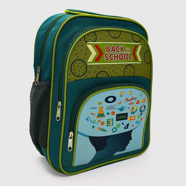 Again  School Bag for Class 1st to 3rd – Cartoon Print | Teal Blue| Fits 12 Books
 - Teal