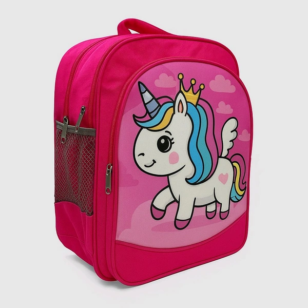 Again  Unicorn 🦄 Print School Bag, School Bag for Class 1st to 3rd – Cartoon Print | Pink Colour | Fits 12 Books - Pink