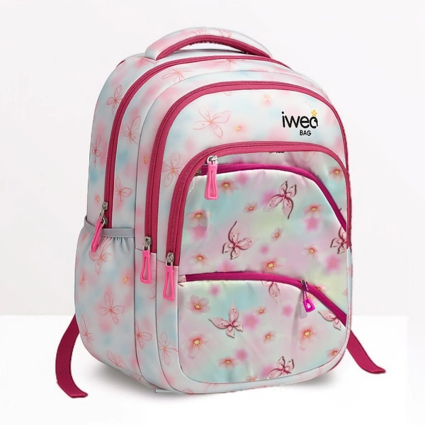 IWEE  25 L Bagpack For Girls And Women, School And College Bags, Travel Bag, Big 3 Compartment With Beutiful Butterfly Print. - Pink