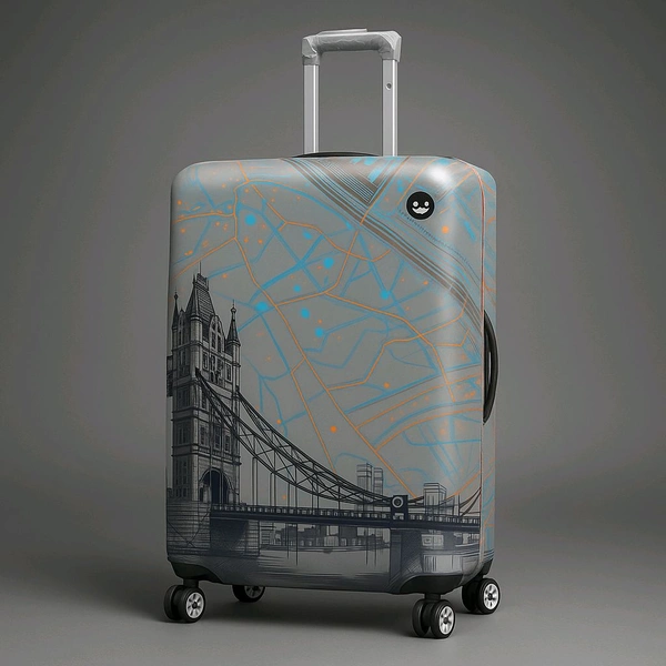 Flyngy London Tower Bridge Design Hard Shell Trolley Luggage – 4-Wheel Spinner Cabin Bag – Lightweight Polycarbonate Suitcase with TSA Lock  (Multicolor) - Gray+ multi, 28 Inch (Large)