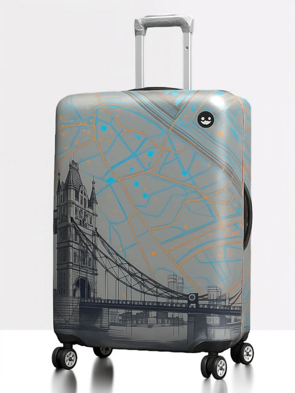 Flyngy London Tower Bridge Design Hard Shell Trolley Luggage – 4-Wheel Spinner Cabin Bag – Lightweight Polycarbonate Suitcase with TSA Lock  (Multicolor) - Gray+ multi, 20 Inch (Small)