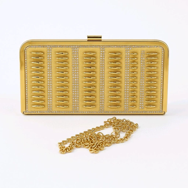 INOX Women's Gold Clutch Purse with Stylish Studded Design & Detachable Chain – Ideal for Party, Wedding & Evening Wear
 - Gold