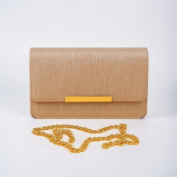 INOX  Women's Glitter Sling Bag for Party | Stylish Golden Clutch Purse with Chain | Evening Shoulder Bag for Girls & Women - Gold