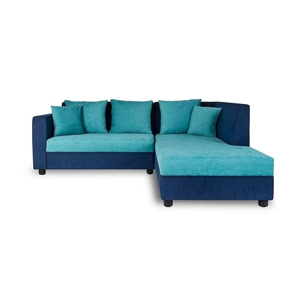 Skiver L Shape 5 Seater Sofa Set (2 Seater + Right Aligned Chaise) Dark Blue & Sky Green