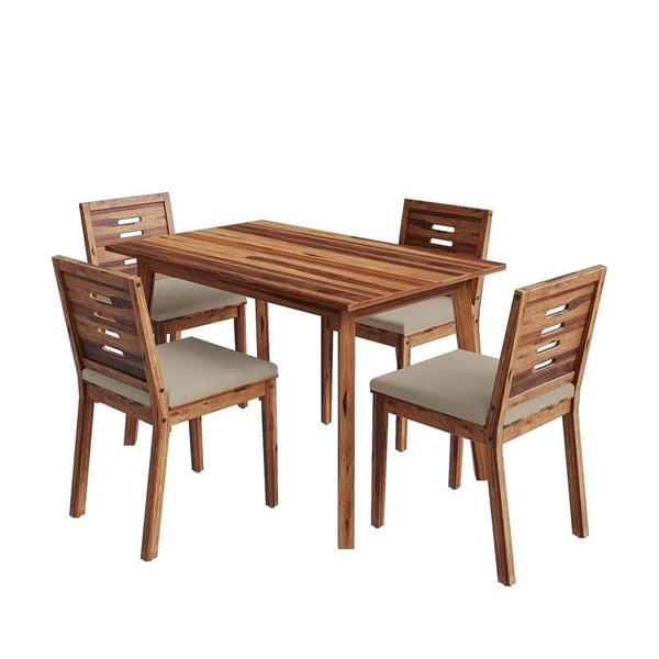 Werfo Gele (4 seater) (with Cushion-)-Natural Sheesham Wood Dining Set - Length: 1.2 m, Width: 75 cm, Height: 76 cm (47.2 inches x 29.5 inches x 29.92 inches)