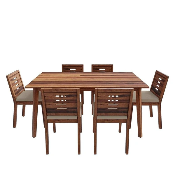 Werfo Gele (6 seater) (with Cushion)-Natural Sheesham Wood Dining Set - Length: 1.6 m, Width: 90 cm, Height: 76 cm (63 inches x 35.4 inches x 29.92 inches)