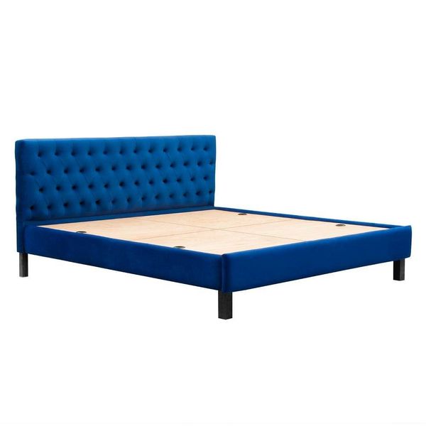werfo Limar Upholstered Solid Wood King Bed without Storage (velvet blue) - 78" x 72"