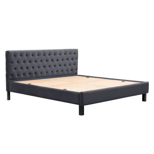 Werfo Limar Upholstered Solid Wood King Bed without Storage (velvet space grey) - 78" x 72"