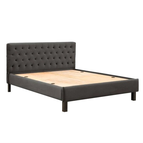 Werfo Limar Upholstered Solid Wood King Bed without Storage (velvet stone)