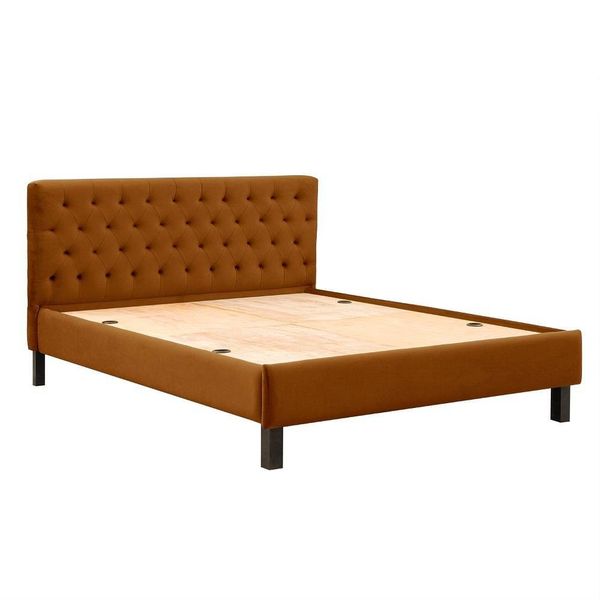 Werfo Limar Upholstered Solid Wood Queen Bed without Storage (velvet amber) - 78" x 60