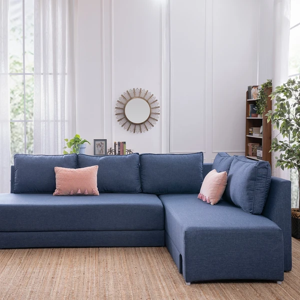 Werfo Winny Fabric Sofa Cum Bed in Denim Blue Color
