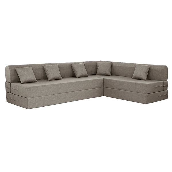 Werfo Zack L - Shape Sofa Cum Bed 6 Seater (3 Seater + Right Aligned Chaise) - Omega Pearl