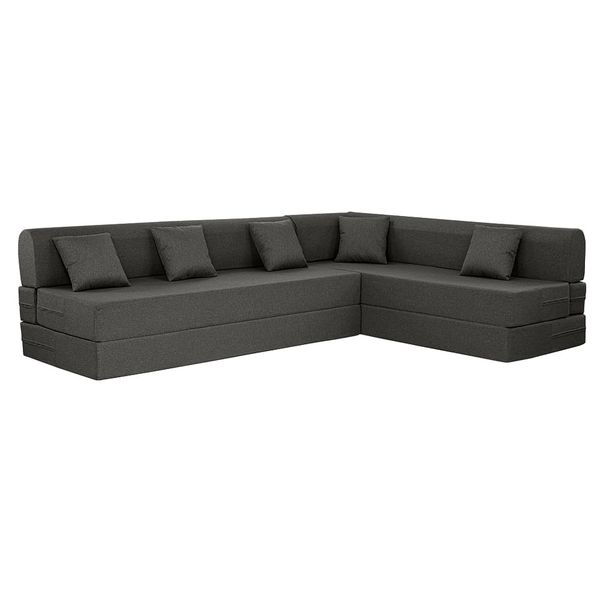 werfo Zack L - Shape Sofa Cum Bed 6 Seater (3 Seater + Right Aligned Chaise) - Omega Ash Grey