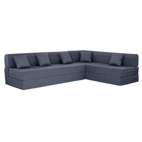 Werfo Zack L - Shape Sofa Cum Bed 6 Seater (3 Seater + Right Aligned Chaise) - Omega Blue