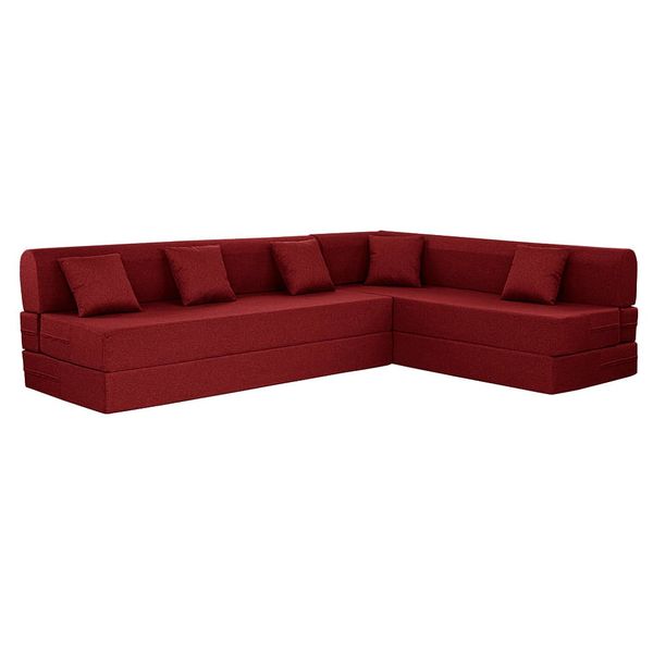 Werfo Zack L - Shape Sofa Cum Bed 6 Seater (3 Seater + Right Aligned Chaise) - Omega Rose