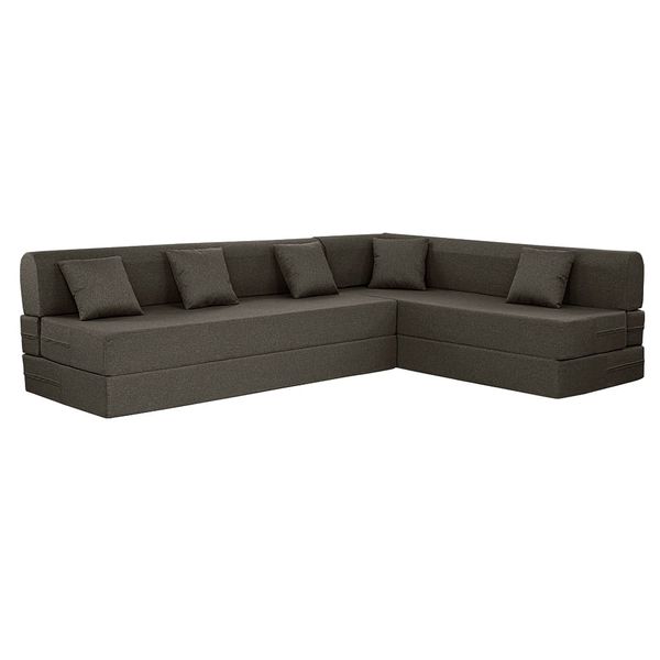 Werfo Zack L - Shape Sofa Cum Bed 6 Seater (3 Seater + Right Aligned Chaise) - Omega Grey