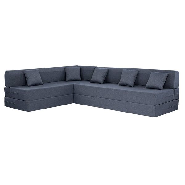 Werfo Zack L - Shape Sofa Cum Bed 6 Seater (3 Seater + Left Aligned Chaise) - Omega Ash Grey