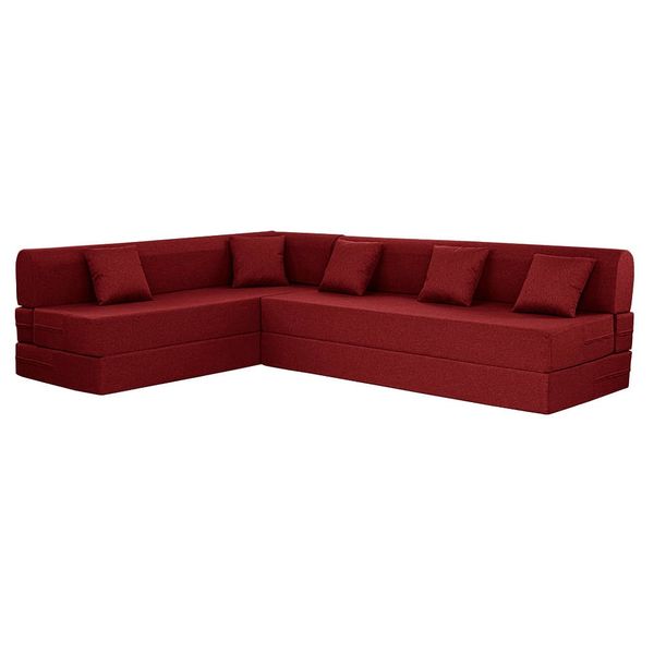 Werfo Zack L - Shape Sofa Cum Bed 6 Seater (3 Seater + Left Aligned Chaise) - Omega Rose