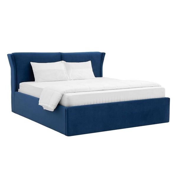Werfo Logan King Size Solid Wood Upholstered Bed Blue With Storage - 80.3 x 76.9 x 44.6 (inches)