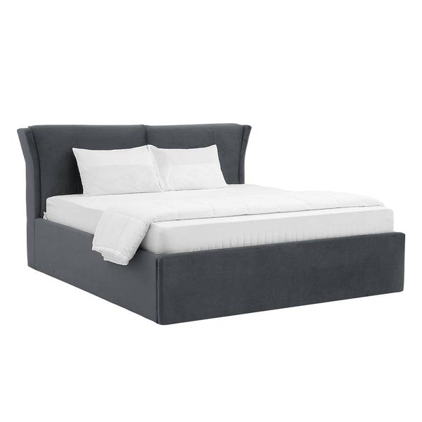 Werfo Logan King Size Solid Wood Upholstered Bed With Storage, Space Grey - 80.3 x 76.9 x 44.6 Inches