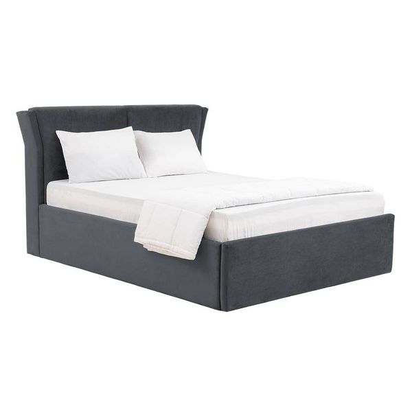 Werfo Logan Queen Size Solid Wood Upholstered With Storage, Space Grey - 80.3 x 64.9 x 44.6 Inches