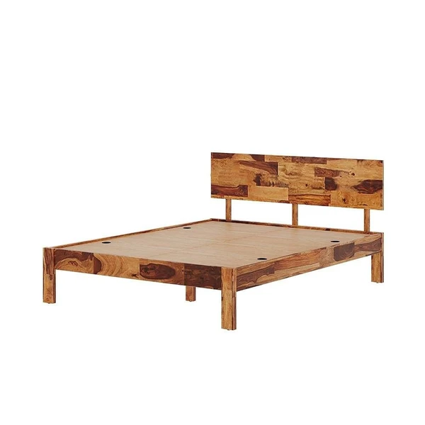 Werfo Andromeda Queen Size Bed Without Storage, Sheesham wood, Natural Sheesham - L 2.09m x W 1.58m x H 92.95cm (82.28 x 63 x 36.59 inches)