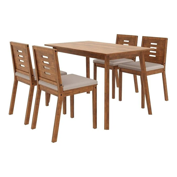 Werfo Zufa 4-seater solid wood dining set 4 Seater, With Cushion - Omega Pearl, Midas Gold