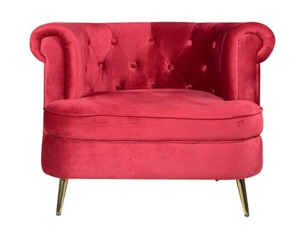 Werfo Bardot Lounge Chair Maroon Velvet Fabric With Golden Legs - 31.4(H) X 31.5(W) X 29.5(D)