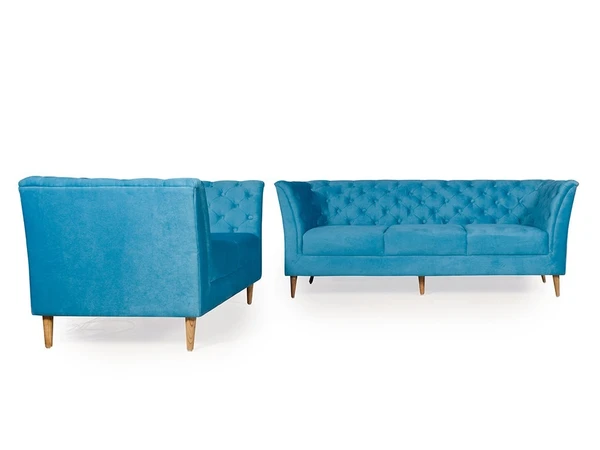 Werfo Watson 3+2 Sofa Set In Blue Premium Velvet Fabric - 3 Seater 30(H) X 88(W) X 32(D) inches; 2 Seater : 30(H) X 65(W) X 32(D) inches; Seating Seating Height : 17 Inches.