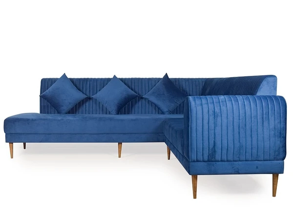 Werfo Evelyn Sectional Sofa In Blue Fabric (LHS) - 3 Seater: 77(W) X 31.2(D) X 31.5(H) inches; Lounger: 30(W) X 68(D) X 31.5(H) inches, Seating Height: 18 inches