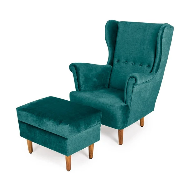 Werfo Nicco Wing Chair + Ottoman - Reflection Green