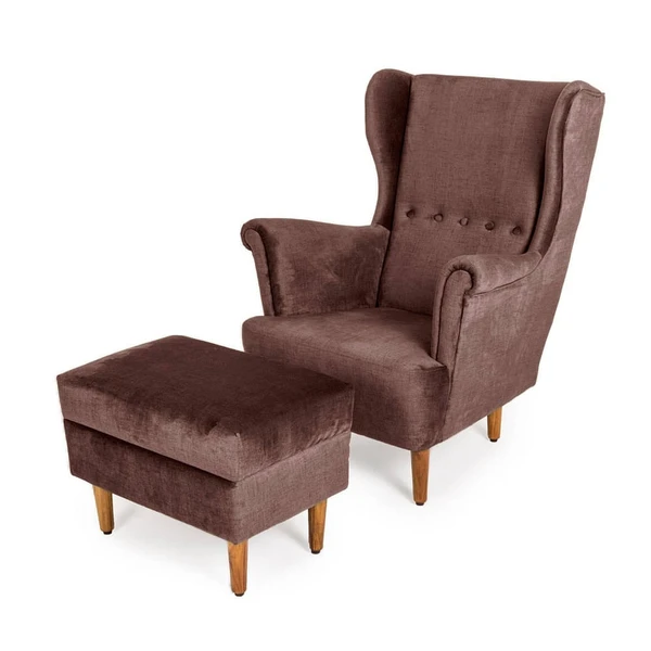 Werfo Nicco Wing Chair + Ottoman - Rose Brown