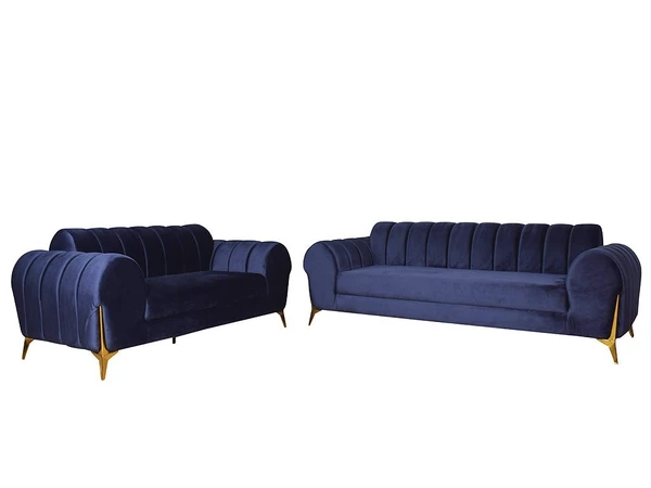 Werfo Parker Sofa In Blue Velvet Fabric With Golden Sword Legs