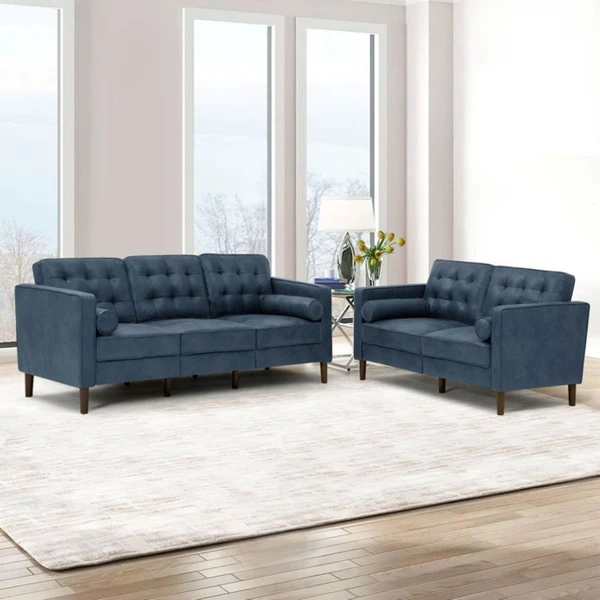 Werfo Ankel Leatherette Sofa for Living Room - 3+2 Seater - Blue