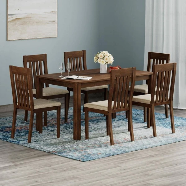 Werfo Scone 6 Seater Solid Wood Dining Set 6 Seater, With Cushion - Omega Pearl, Irish walnut