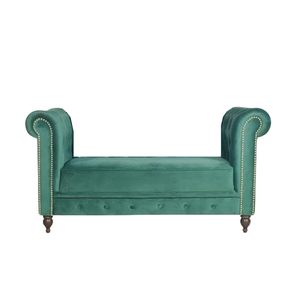 werfo Berlin Bench In Green Velvet Fabric - 61(W) X 24(D) X 32(H) Inches, Seating Height : 17 inches