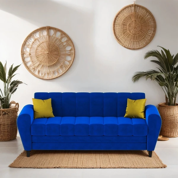 Werfo Bali 3 Seater Fabric Sofa with 2 Cushions - Blue