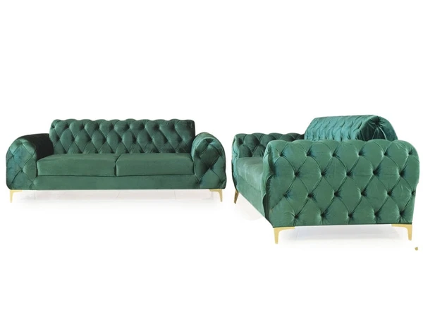 Werfo Karter Chesterfieled Sofa In Green Velvet Fabric